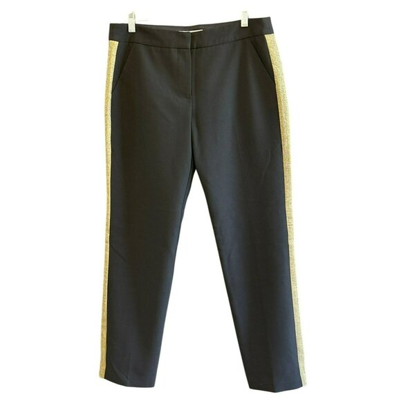 Trina Turk Women's Black Gold Contrast Stripe Pants Size 6 NWOT Flat Front - Picture 1 of 5